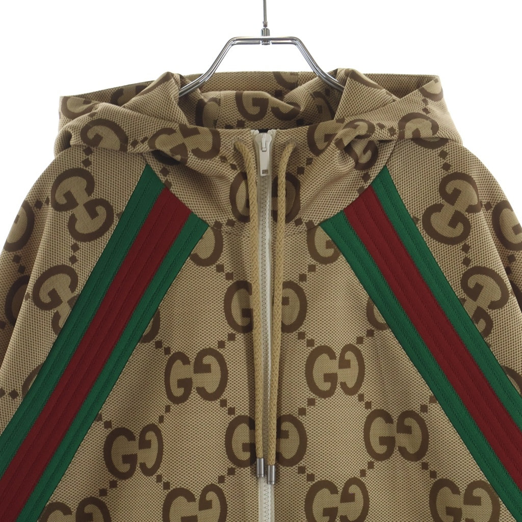 GUCCI(グッチ) Zip-Up Jumbo GG Pattern Hooded Polyester Blouson ジップアップ ジャンボ フーディブルゾン ベージュ 713974 XJETI