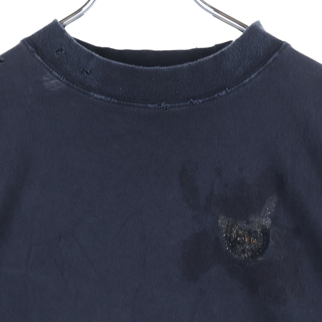BALENCIAGA(バレンシアガ) 24SS ダメージ加工 ラメロゴ クロップドクルーネック半袖カットソーTシャツ ブラック 783399 TSVD5