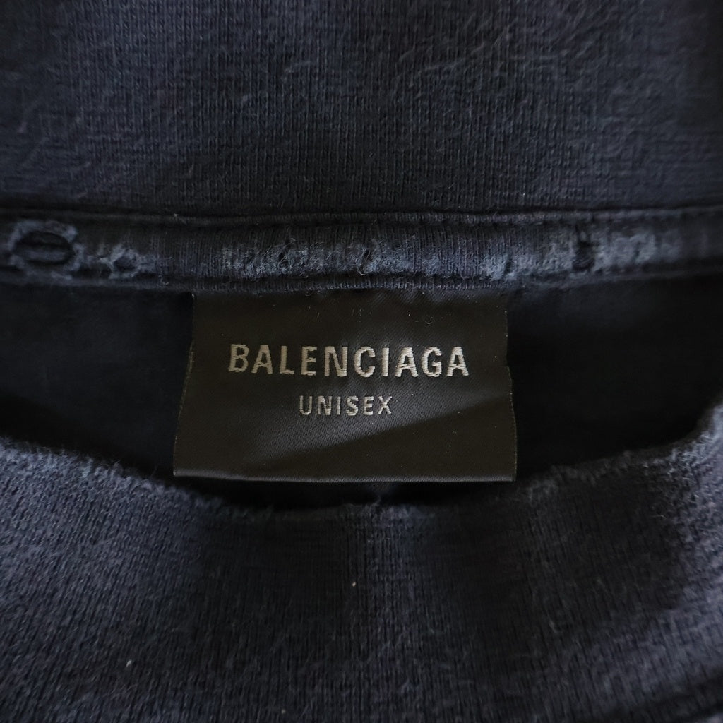BALENCIAGA(バレンシアガ) 24SS ダメージ加工 ラメロゴ クロップドクルーネック半袖カットソーTシャツ ブラック 783399 TSVD5