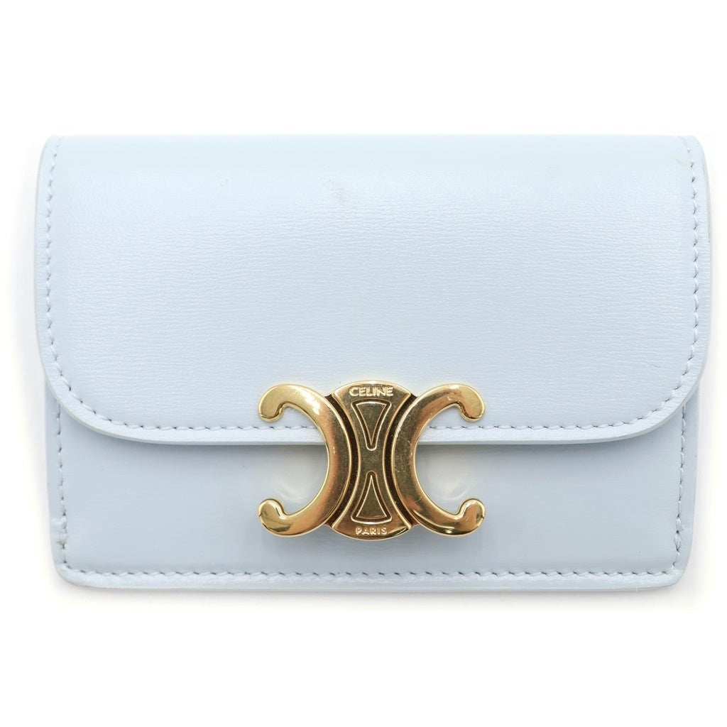 CELINE(セリーヌ) トリオンフ カードケース ライトブルー GD金具 レディース