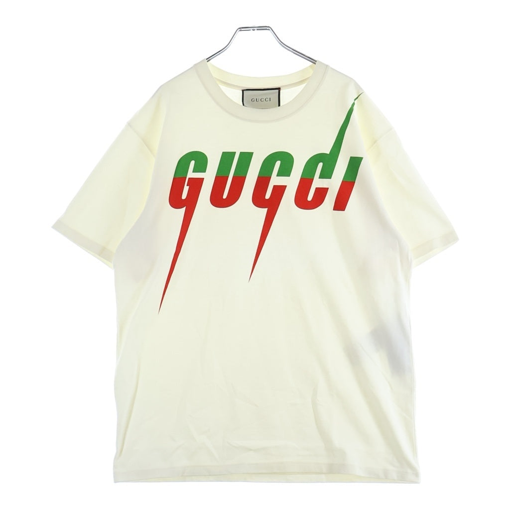 GUCCI(グッチ) ロゴブレードプリント クルーネック半袖カットソーTシャツ ホワイト 565806-XJAZY