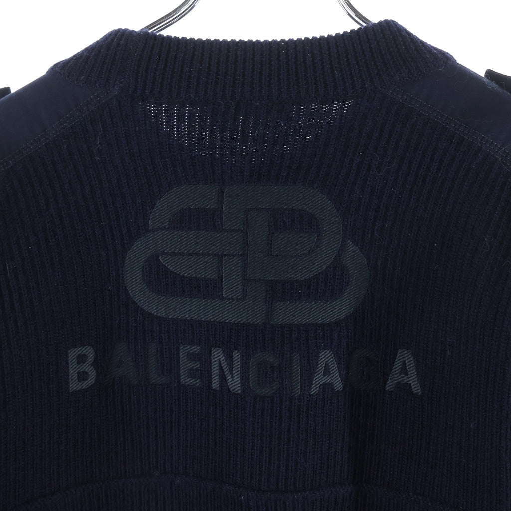 BALENCIAGA(バレンシアガ) エポレット付き クルーネックセーター ロゴ入りニット ネイビー 606897 T1554