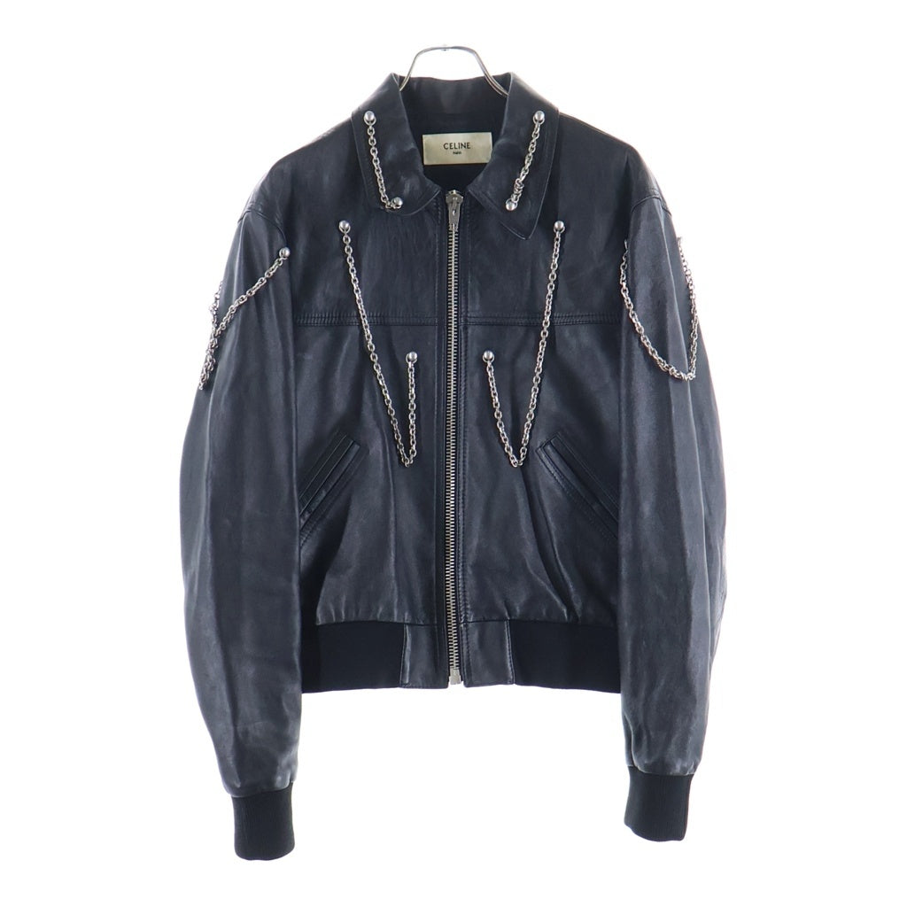 CELINE(セリーヌ) 21AW TEEN KNIGHT POEM Oversized Blouson Jacket ラムスキンオーバーサイズレザーブルゾンジャケット 2E973280D ブラック