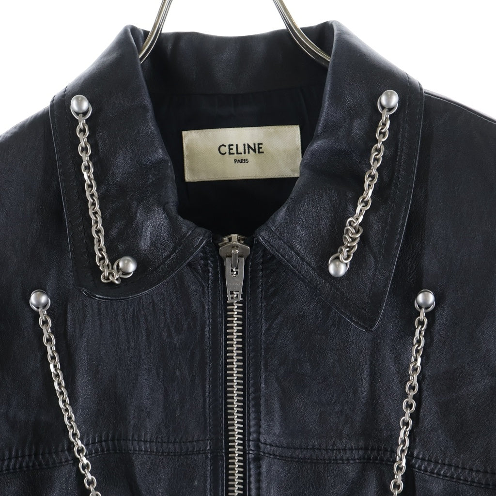 CELINE(セリーヌ) 21AW TEEN KNIGHT POEM Oversized Blouson Jacket ラムスキンオーバーサイズレザーブルゾンジャケット 2E973280D ブラック