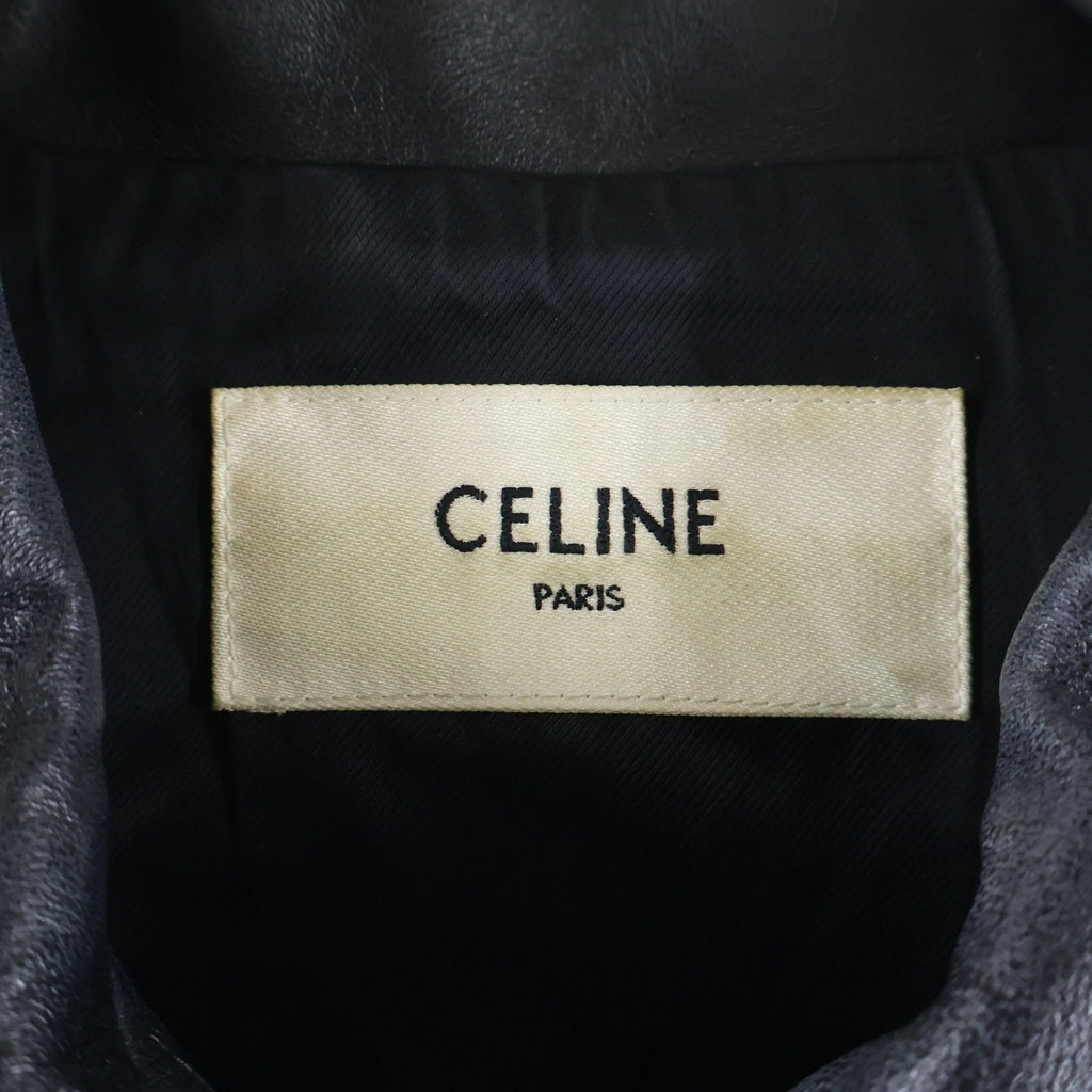CELINE(セリーヌ) 21AW TEEN KNIGHT POEM Oversized Blouson Jacket ラムスキンオーバーサイズレザーブルゾンジャケット 2E973280D ブラック