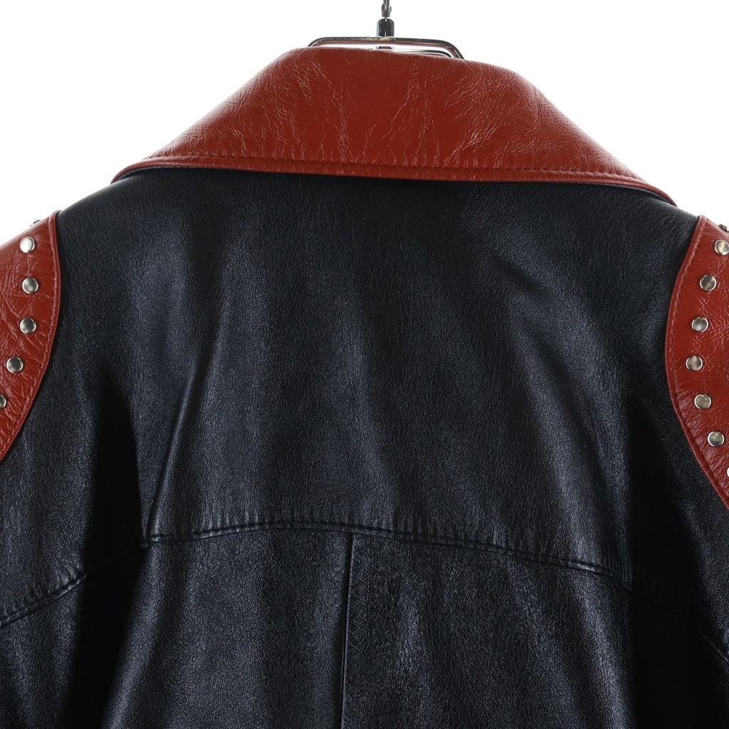 CELINE(セリーヌ) Loose Fit Studded Biker Jacket Soft Lambskin ルーズフィットスタッズバイカージャケット ソフトラムスキン 2ED37280D ブラック/レッド