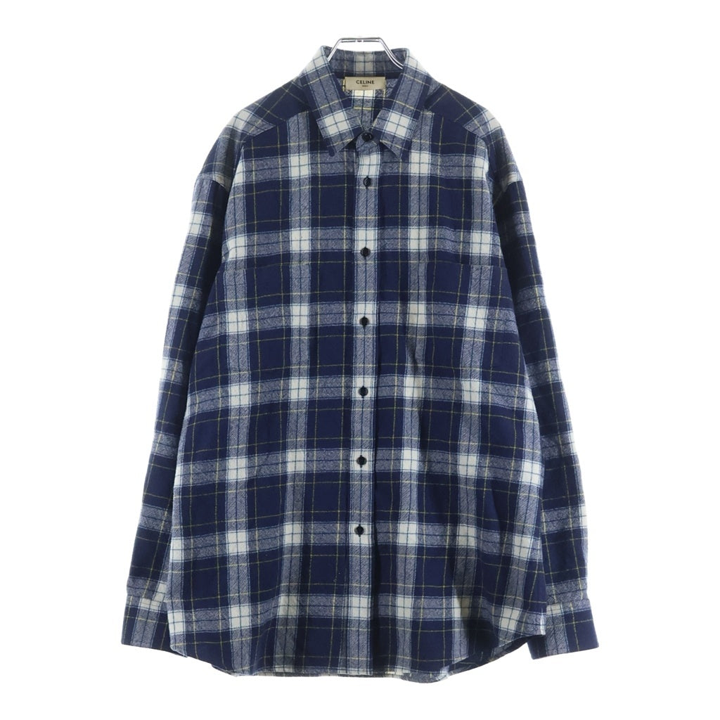 CELINE(セリーヌ) 21AW Check Wool Oversized Shirts チェック柄 オーバーサイズ 長袖ウールシャツ ブルー/ホワイト 2C555198O