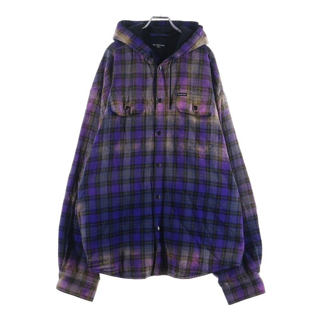 BALENCIAGA(バレンシアガ) Bleached Flannel Overshirt ブリーチド フランネル オーバー長袖シャツ パープル 699223 TMM09