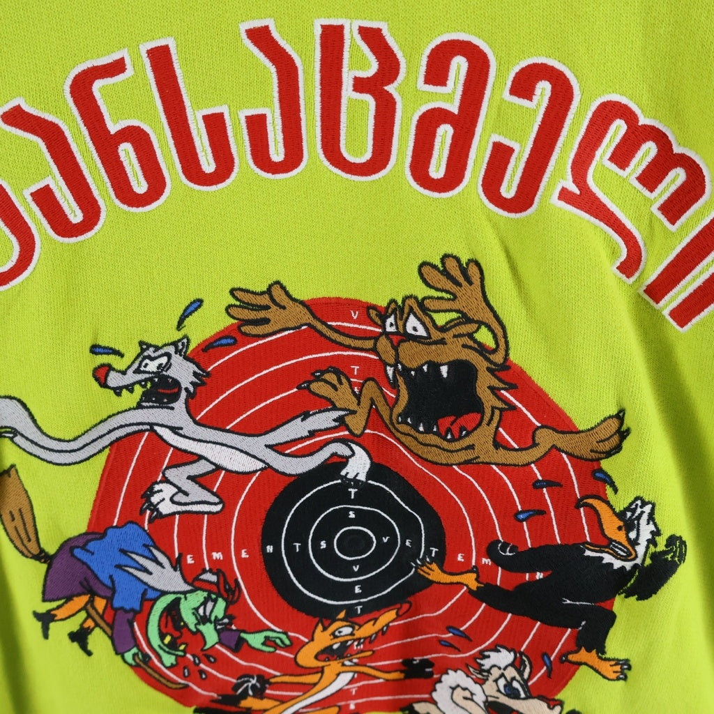 VETEMENTS(ヴェトモン) 19SS カートゥーンプリントスウェットプルオーバーパーカー オーバーサイズフーディ イエロー USS197010