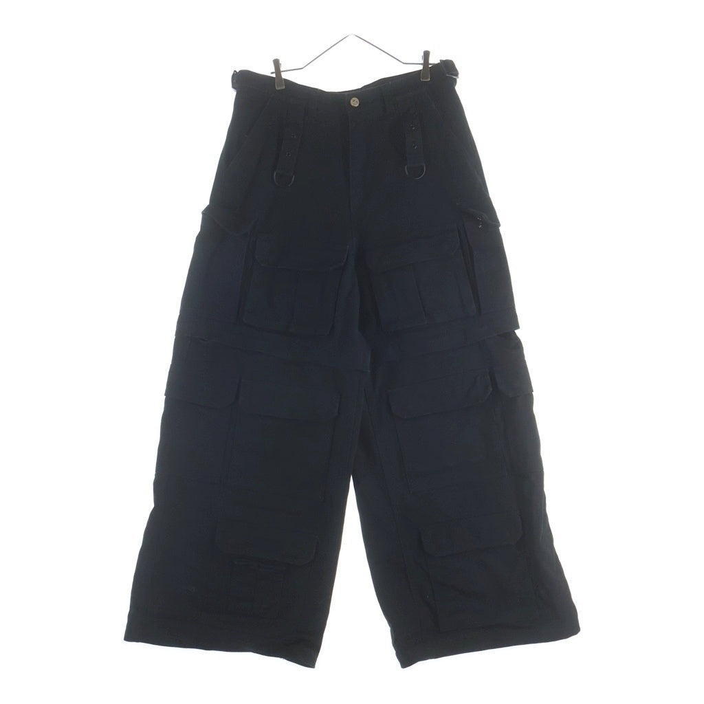 VETEMENTS(ヴェトモン) 23SS MULTIPOCKET CARGO PANTS マルチポケット ショーツ切替 ワイド カーゴパンツ ブラック UE63PA320B
