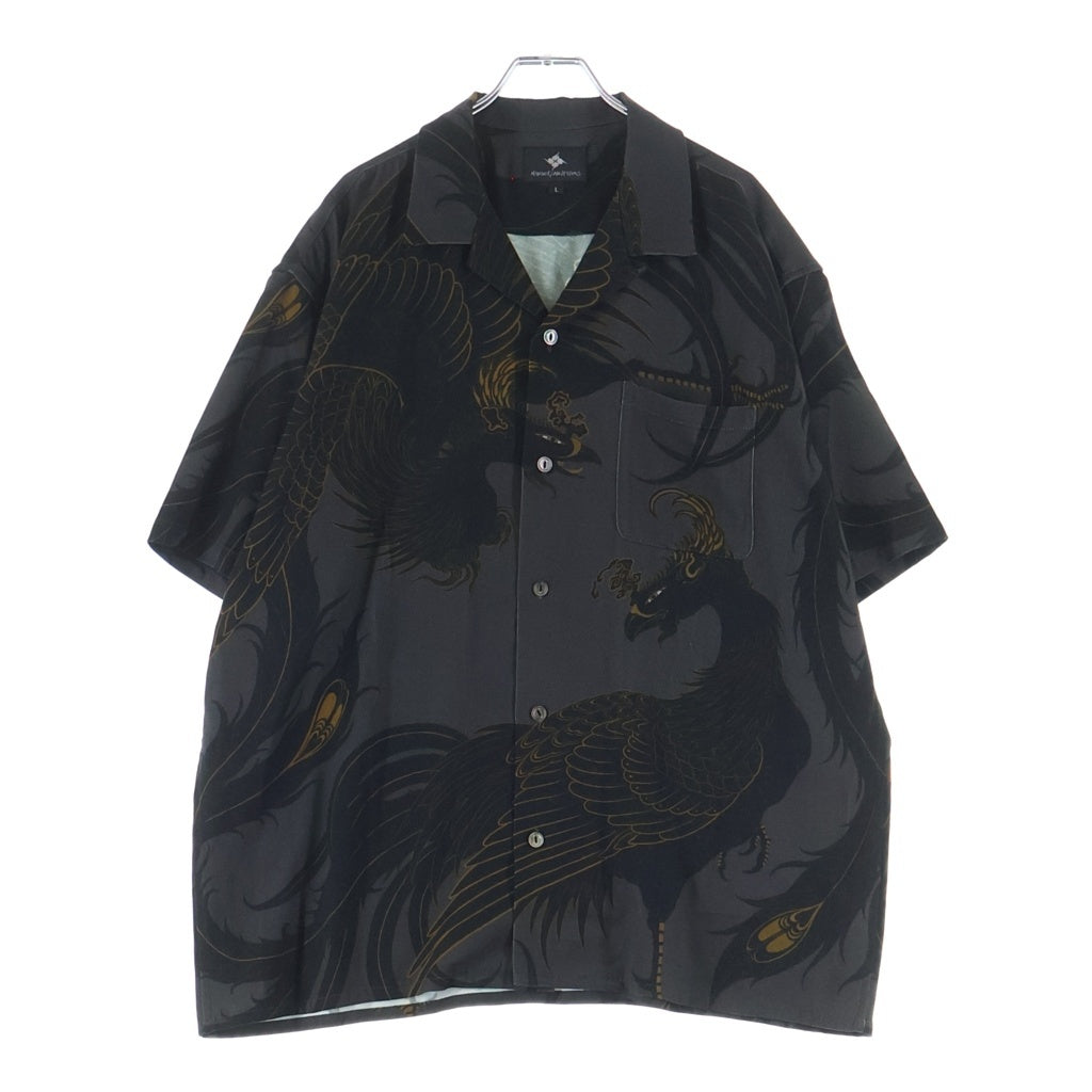 GAKKIN(ガッキン) × BUDSPOOL APHRODITEGANG HOLDINGS 黒瑞鳥 HAWAIIAN SHIRT アロハシャツ 半袖シャツ ブラック