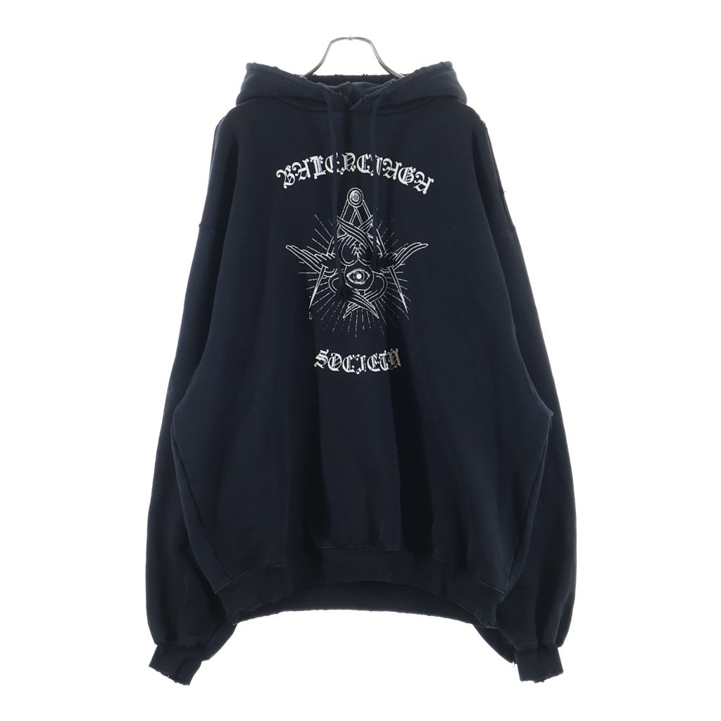 BALENCIAGA(バレンシアガ) 20AW ダメージ加工 ゴシックプリントオーバーサイズパーカー ブラック 641679 TJV79