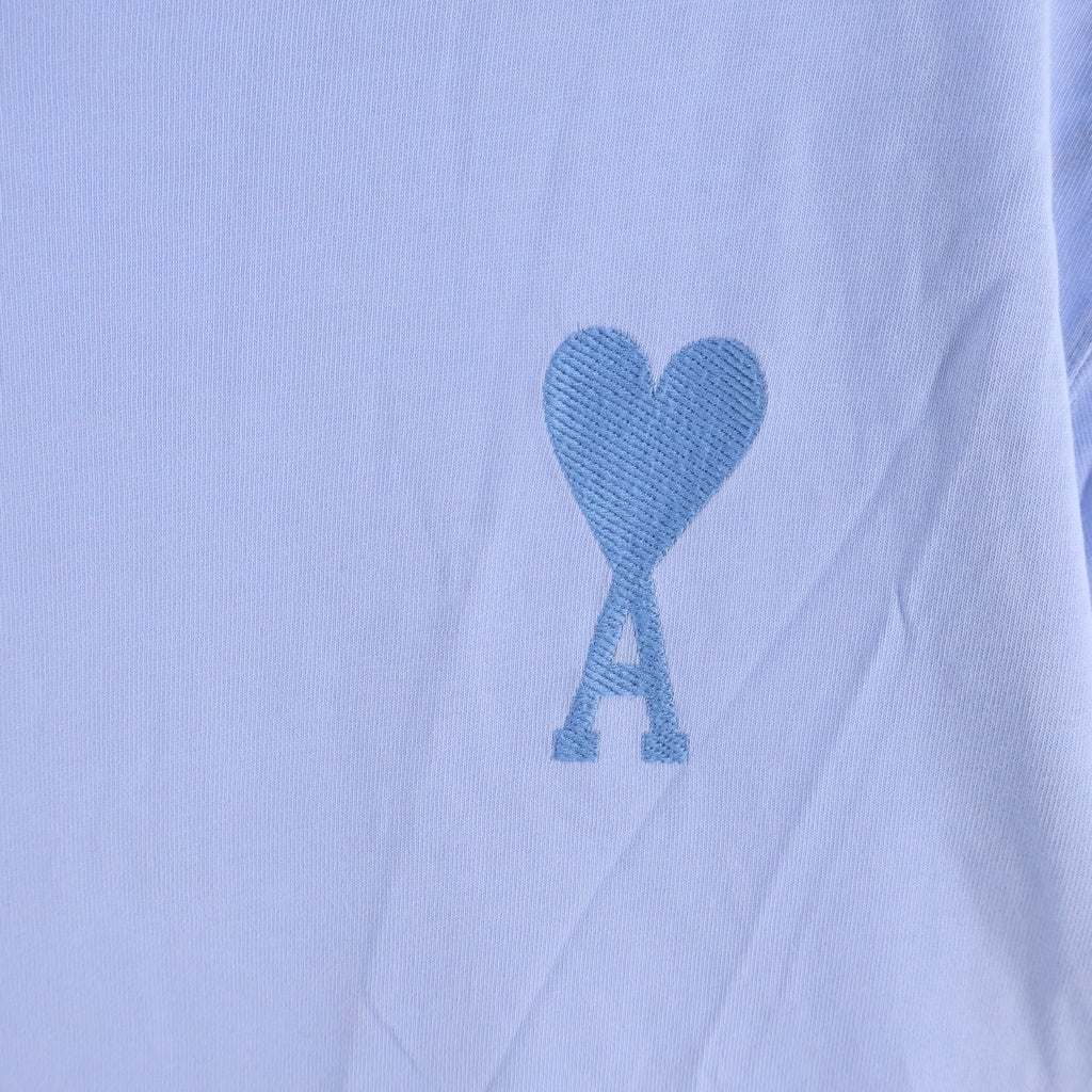 ami paris(アミパリス) 22SS フロントハートロゴ刺繍 クルーネック半袖カットソーTシャツ ブルー E22UTS002.726