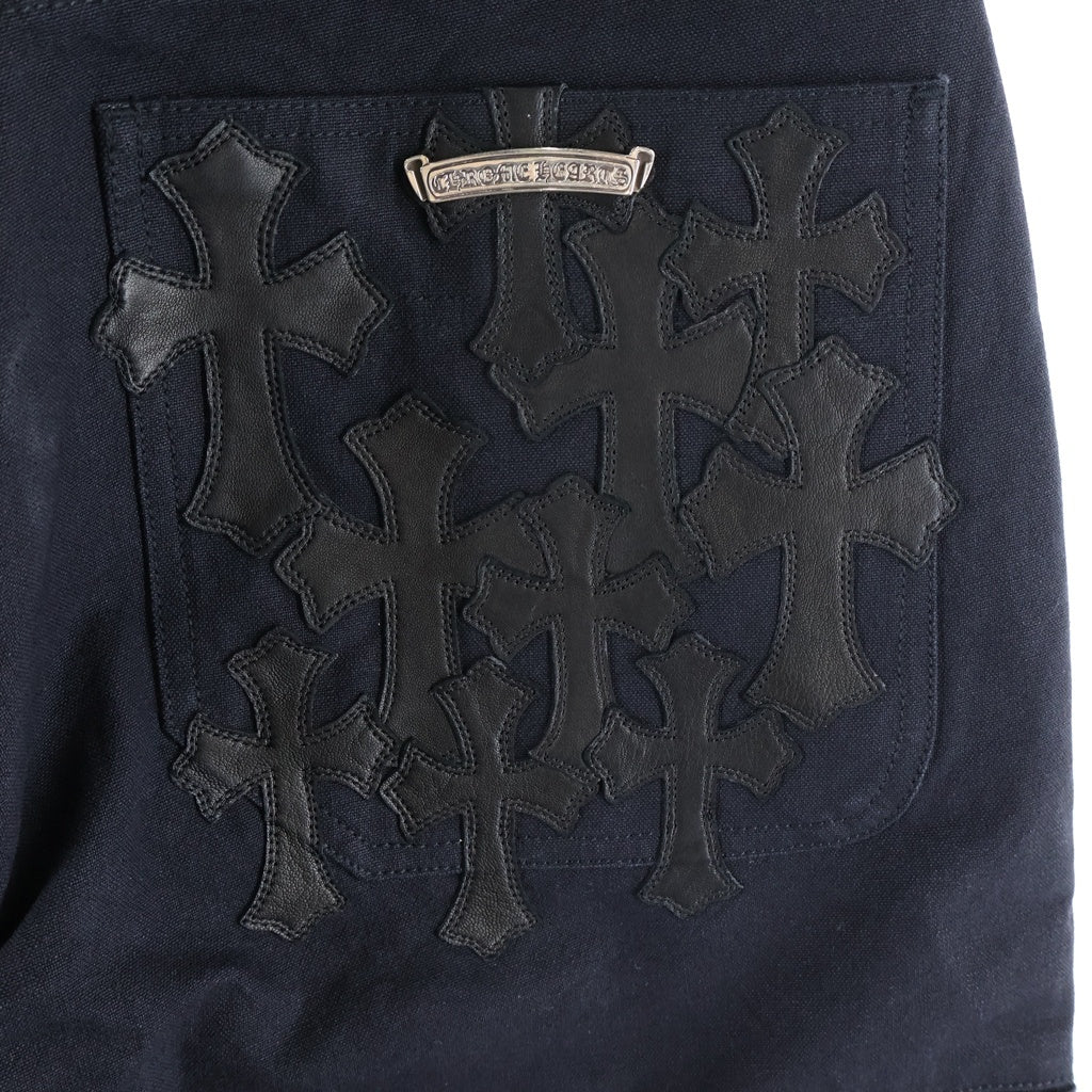 CHROME HEARTS(クロムハーツ) Cemetery Cross Leather Patch Cotton Cargo Pants セメタリークロス レザーパッチ コットンカーゴパンツ ブラック