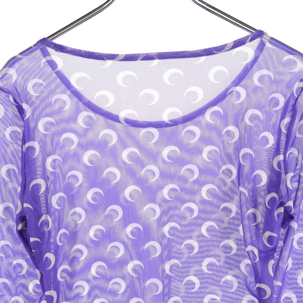 MARINE SERRE(マリーン セル) Recycled Moon Mesh Crop Top Lavender ムーン メッシュ クロップド ロングスリーブTシャツ パープル レディース