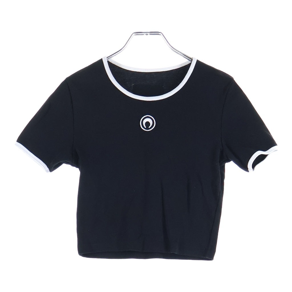 MARINE SERRE(マリーン セル) Moon Logo Bicolor ムーンロゴ リンガーT 半袖Tシャツ カットソー ブラック/ホワイト レディース