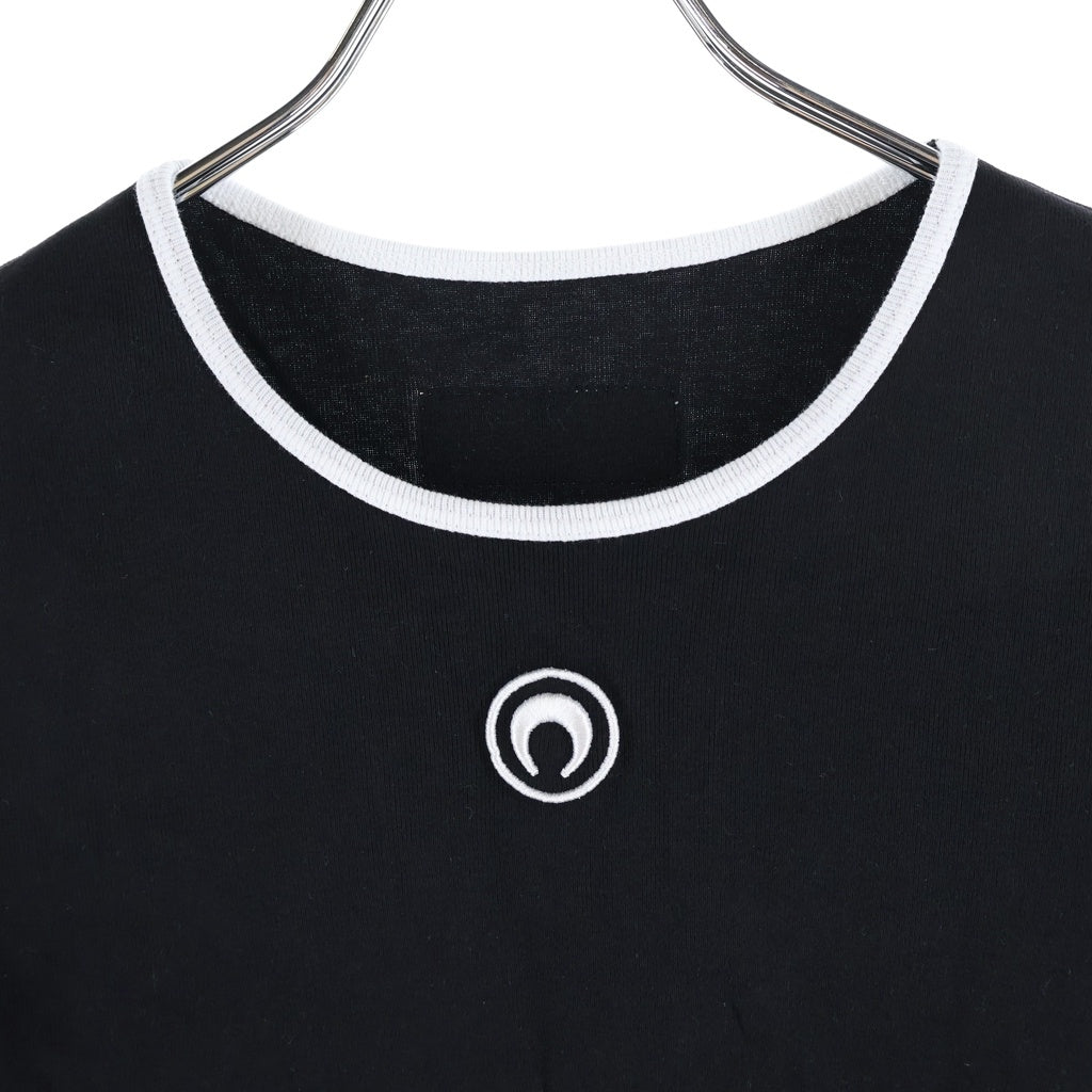 MARINE SERRE(マリーン セル) Moon Logo Bicolor ムーンロゴ リンガーT 半袖Tシャツ カットソー ブラック/ホワイト レディース