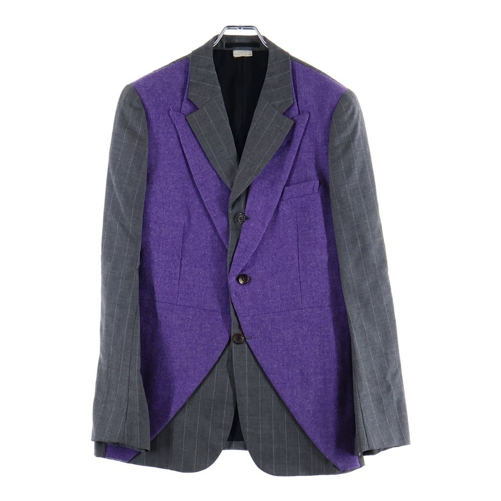 COMME des GARCONS(コムデギャルソン) フロント切替 ストライプテーラードジャケット シングルジャケット グレー/パープル PDーJ028