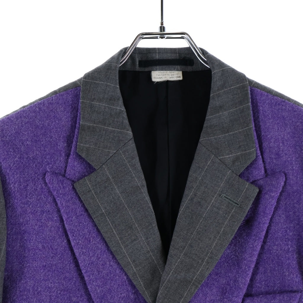 COMME des GARCONS(コムデギャルソン) フロント切替 ストライプテーラードジャケット シングルジャケット グレー/パープル PDーJ028