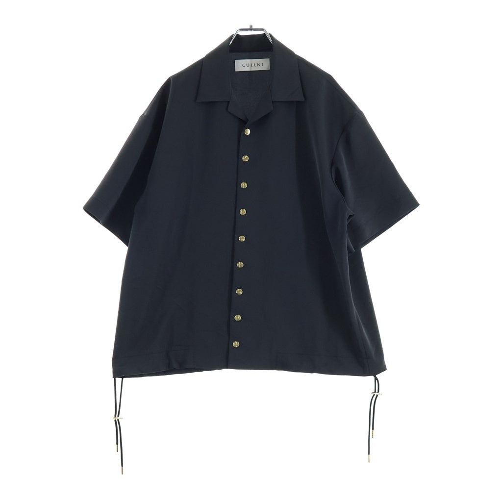 CULLNI(クルニ) 25SS DRY STRETCH TWILL DRAWSTRING OPEN COLLAR SHIRT ドライストレッチ ドローストリング オープンカラーシャツ ブラック 25-SS-030