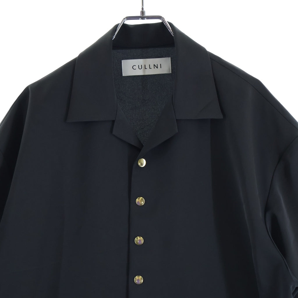 CULLNI(クルニ) 25SS DRY STRETCH TWILL DRAWSTRING OPEN COLLAR SHIRT ドライストレッチ ドローストリング オープンカラーシャツ ブラック 25-SS-030