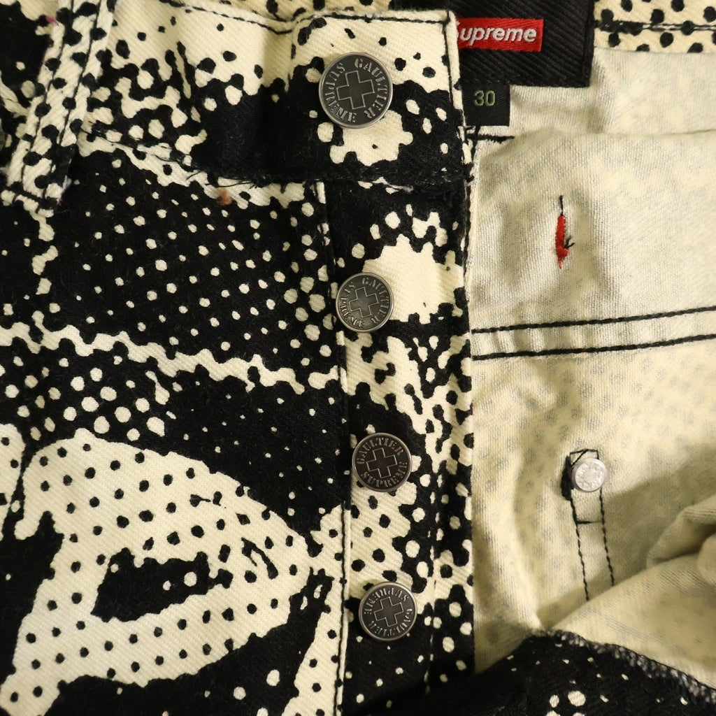 SUPREME(シュプリーム) 19SS ×Jean Paul Gaultier Fuck Racism ジョンポールゴルチエ プリントデザイン ストレートデニムパンツ ホワイト/ブラック