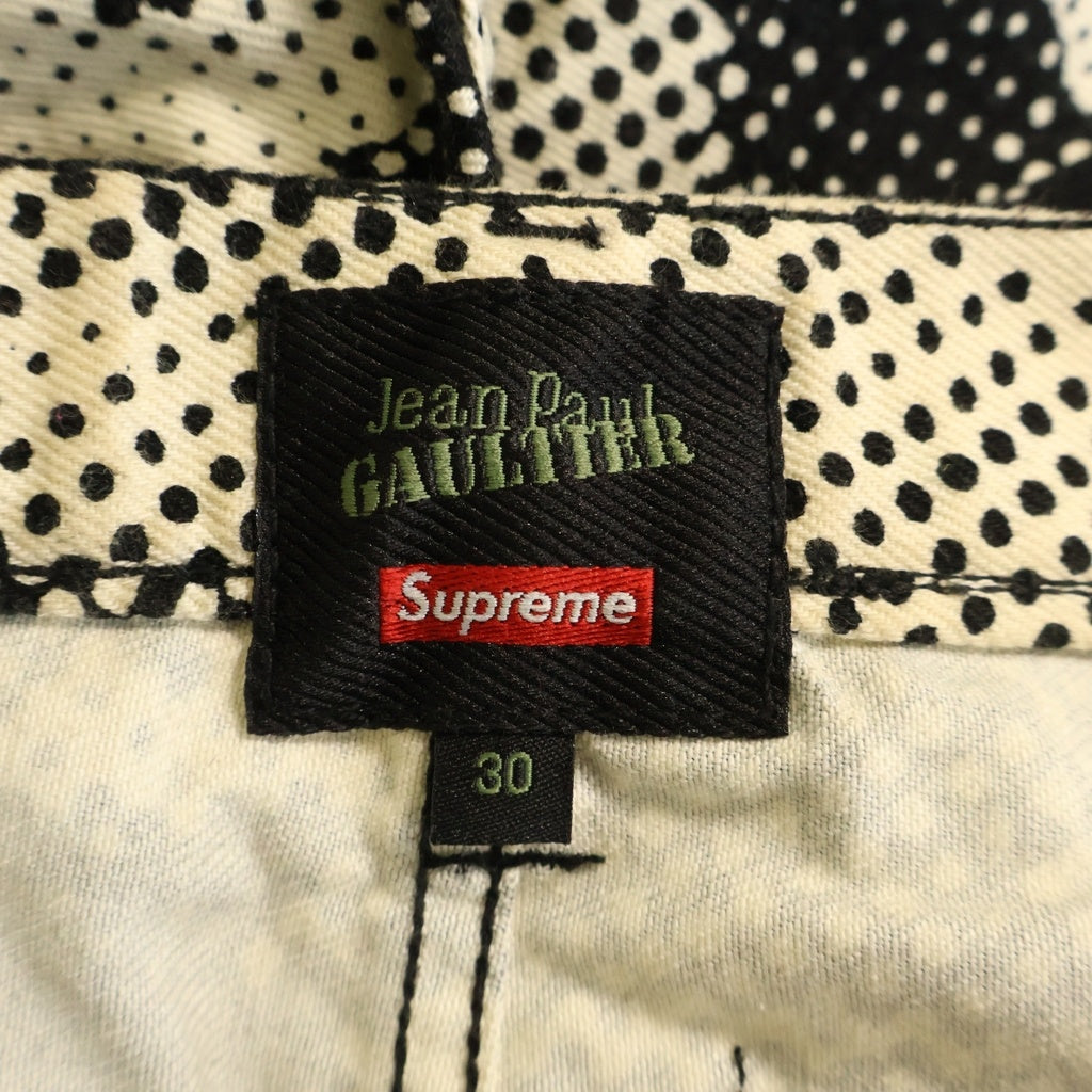 SUPREME(シュプリーム) 19SS ×Jean Paul Gaultier Fuck Racism ジョンポールゴルチエ プリントデザイン ストレートデニムパンツ ホワイト/ブラック