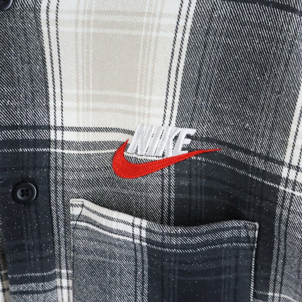 SUPREME(シュプリーム) 18AW ×NIKE Plaid Hooded Sweat Shirt ナイキ フロント刺繍 フーデット長袖チェックシャツ ブラック/ホワイト AR5572-010