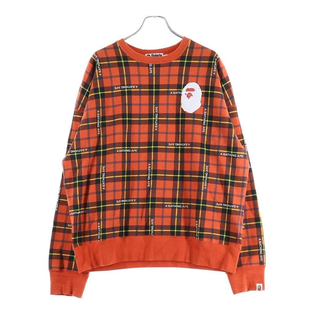 A BATHING APE(アベイシングエイプ) LOGO CHECK LOOSEFIT CREWNECK ロゴチェック ルーズフィット クルーネックスウェットトレーナー レッド 001SW1301002M