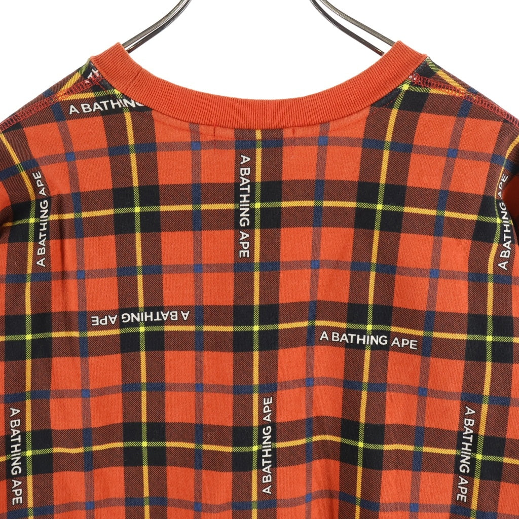 A BATHING APE(アベイシングエイプ) LOGO CHECK LOOSEFIT CREWNECK ロゴチェック ルーズフィット クルーネックスウェットトレーナー レッド 001SW1301002M