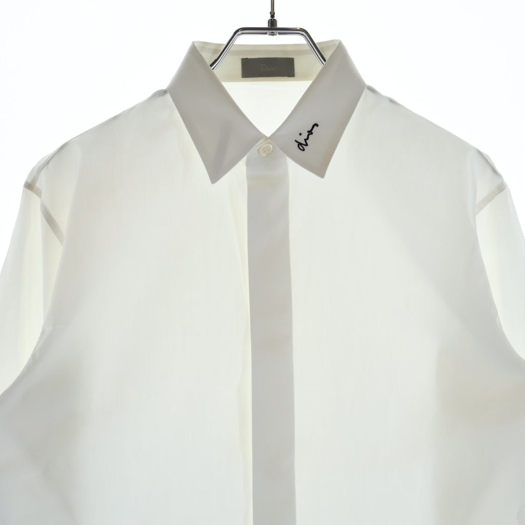 Dior HOMME(ディオールオム) 18SS 襟ロゴ刺繍比翼ボタン長袖シャツ ホワイト 463C541W6680