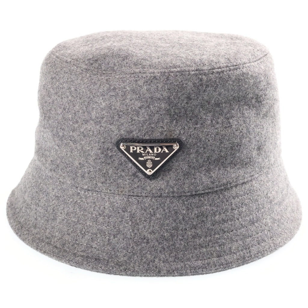 PRADA(プラダ) トライアングルロゴ ウールバケットハット グレー レディース