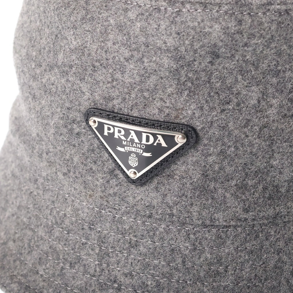 PRADA(プラダ) トライアングルロゴ ウールバケットハット グレー レディース