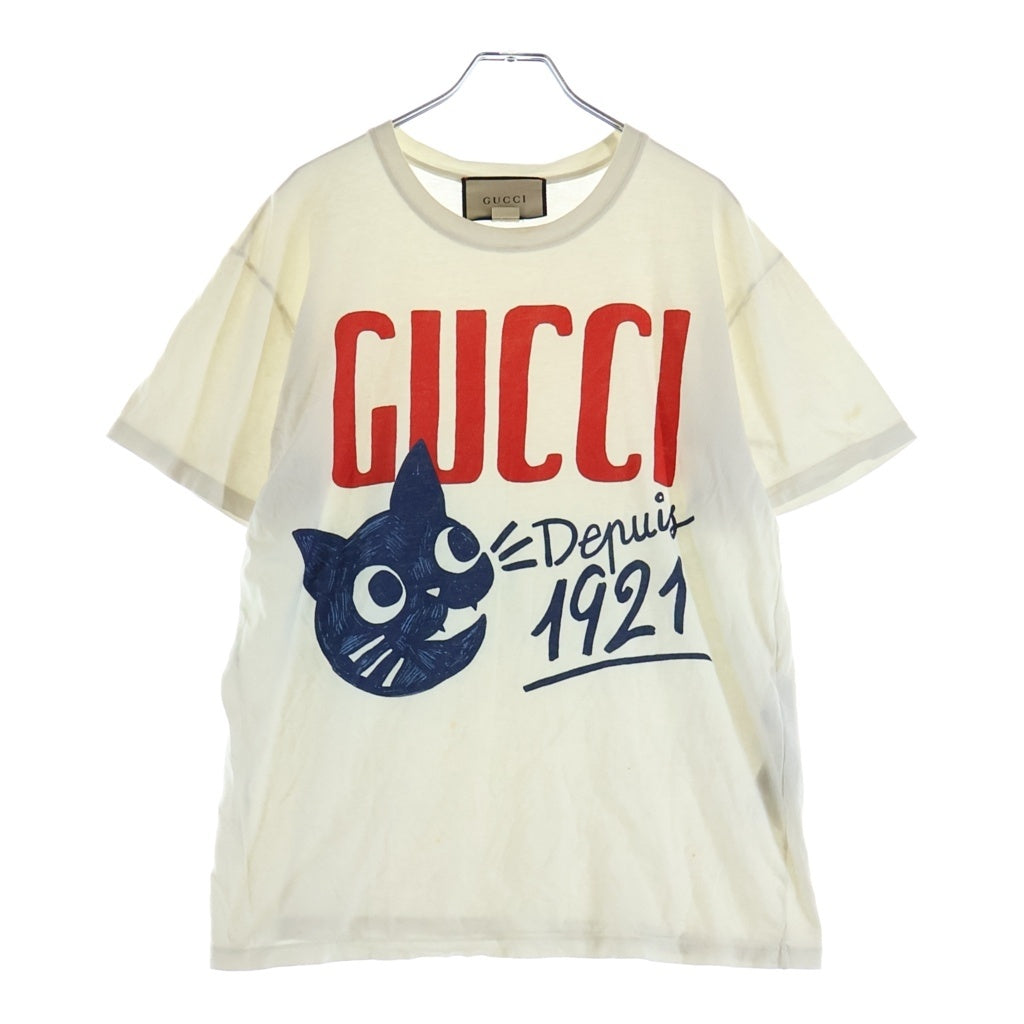 GUCCI(グッチ) フロントロゴプリント クルーネック半袖カットソーTシャツ ホワイト 717422 XJFHR