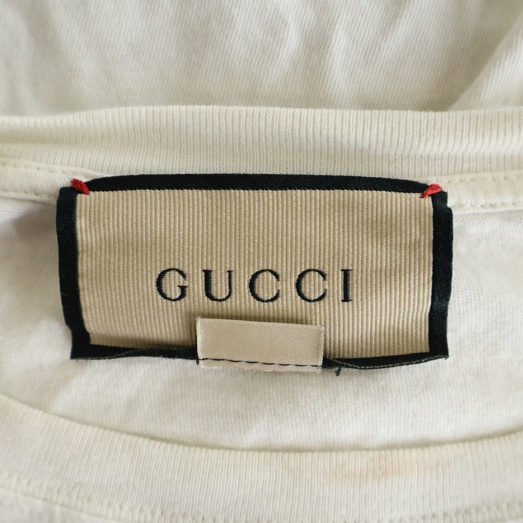 GUCCI(グッチ) フロントロゴプリント クルーネック半袖カットソーTシャツ ホワイト 717422 XJFHR