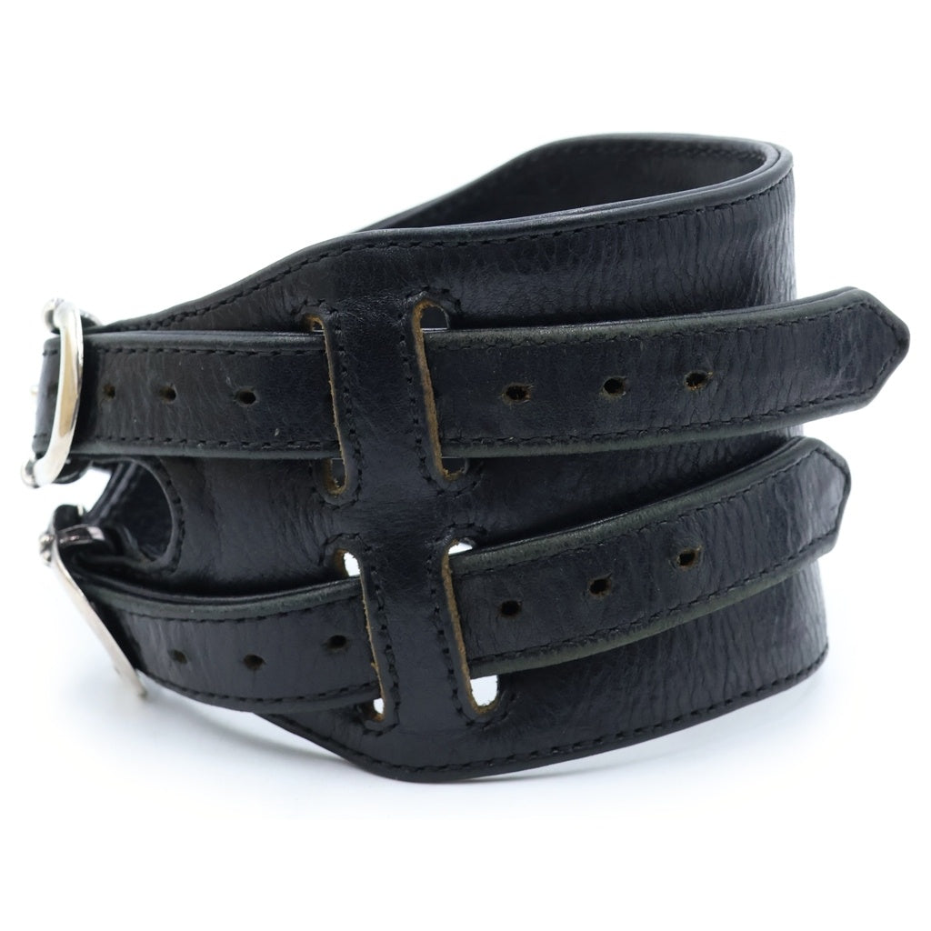 CHROME HEARTS(クロムハーツ) DOUBLE RR ダブルロックンロール レザーブレスレッド ブラック/シルバー