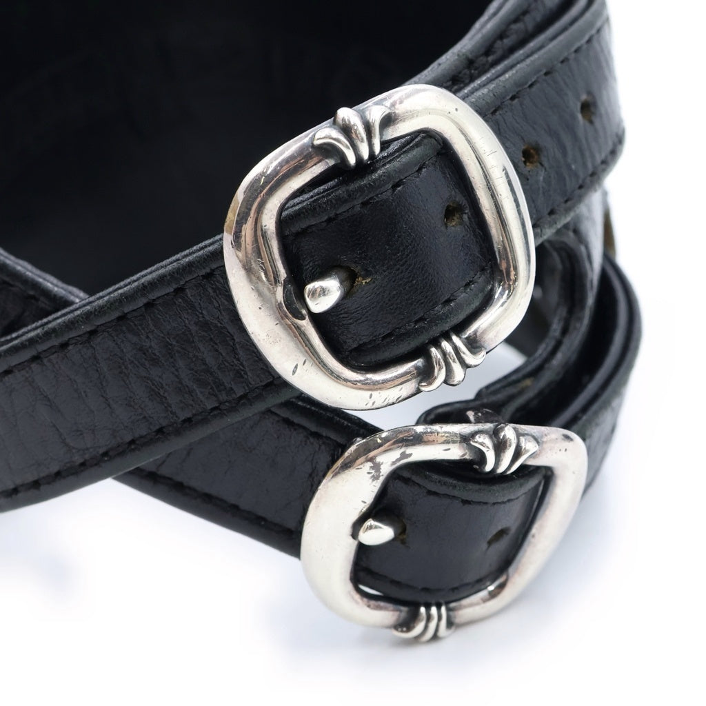CHROME HEARTS(クロムハーツ) DOUBLE RR ダブルロックンロール レザーブレスレッド ブラック/シルバー