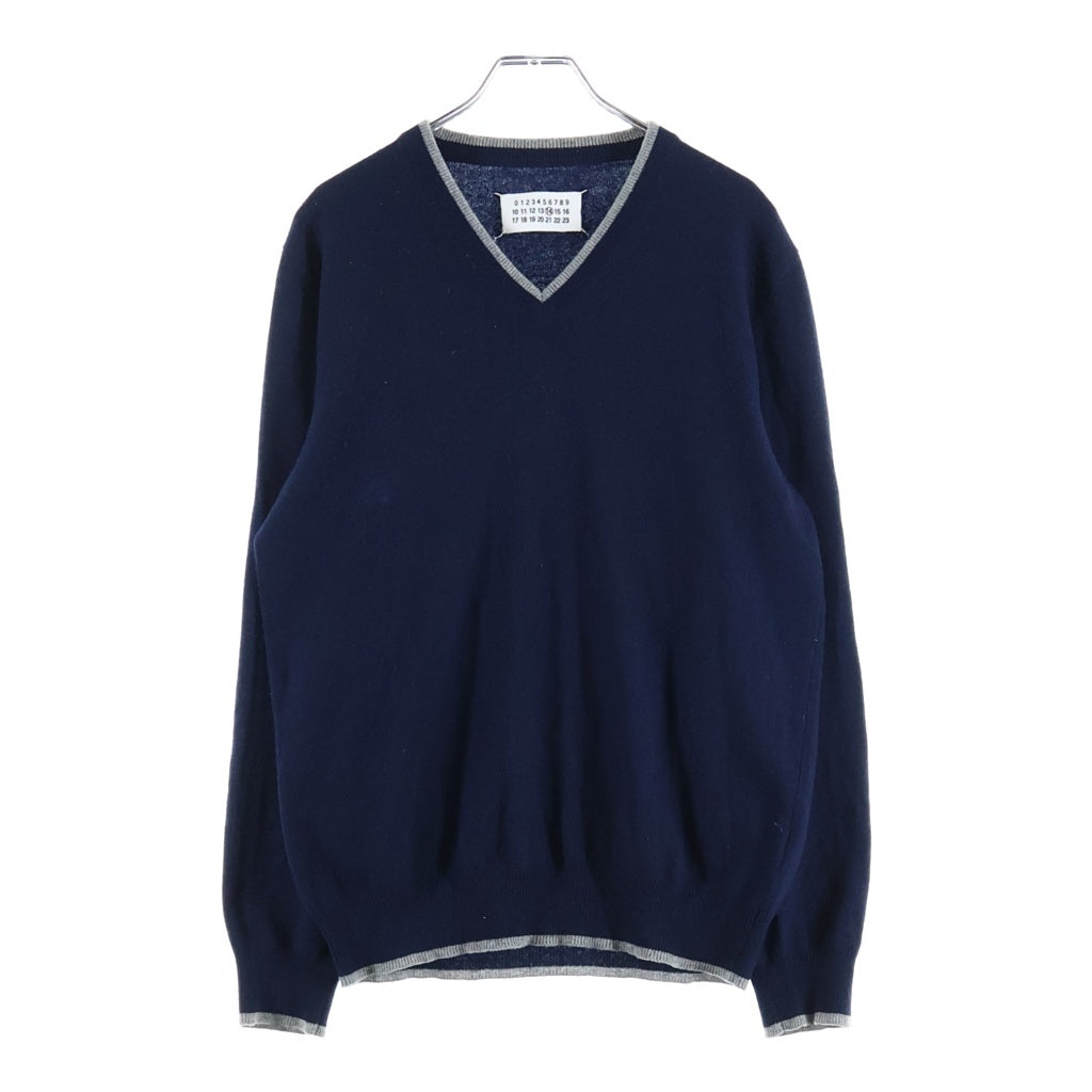 Maison Margiela(メゾンマルジェラ) ここのえ Vネックセーター バイカラーニット ネイビー/グレー