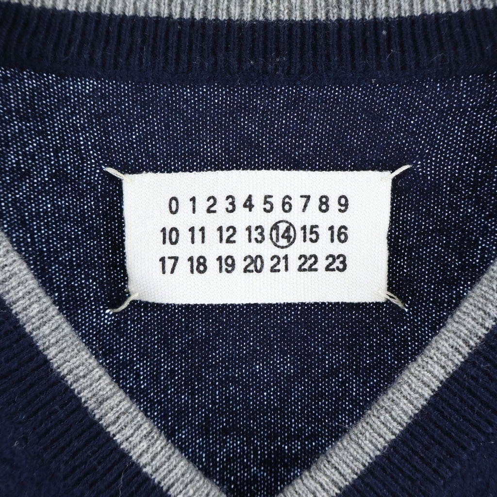 Maison Margiela(メゾンマルジェラ) ここのえ Vネックセーター バイカラーニット ネイビー/グレー