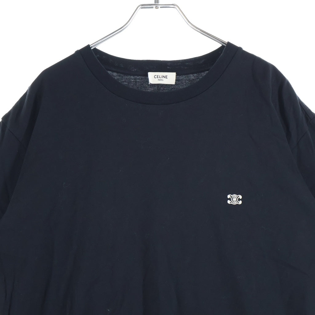 CELINE(セリーヌ) トリオンフ エンブロイダリー ワンポイントロゴ刺繍 クルーネック半袖Tシャツカットソー ブラック 2X04I671Q