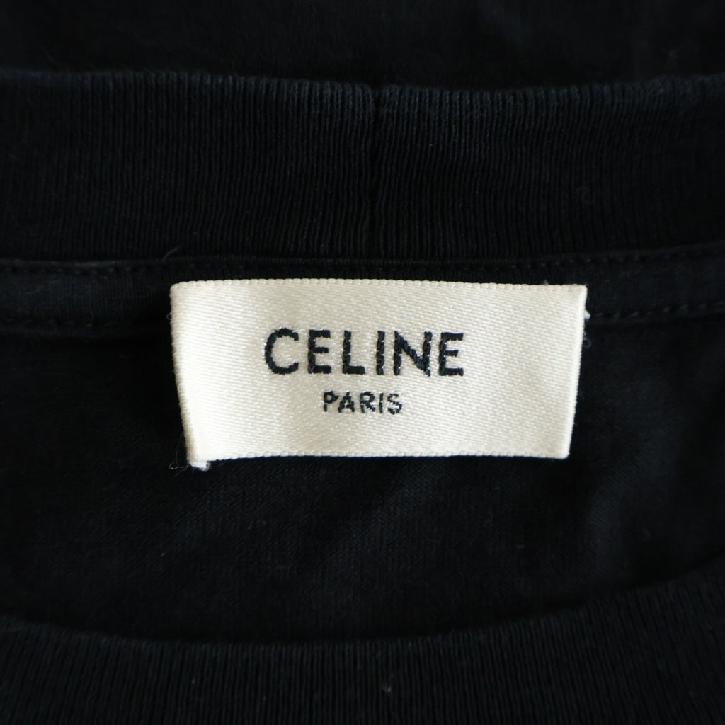 CELINE(セリーヌ) トリオンフ エンブロイダリー ワンポイントロゴ刺繍 クルーネック半袖Tシャツカットソー ブラック 2X04I671Q
