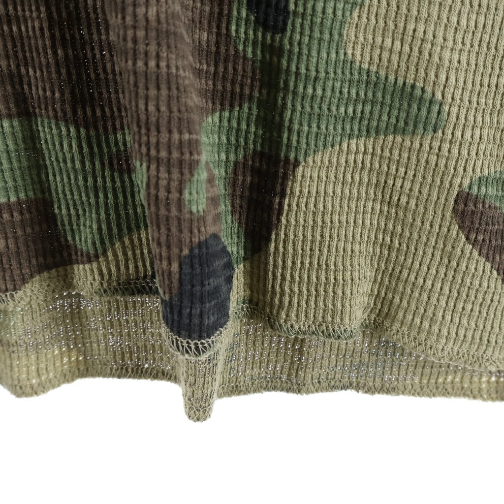 STUSSY(ステューシー) DYED SS THERMAL CAMO カモ柄ワッフルニットTシャツ 迷彩カットソー グリーン/ブラウン 1140368