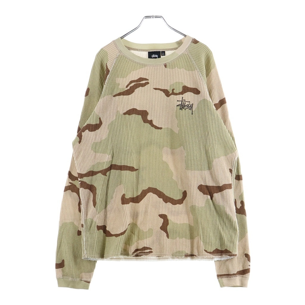STUSSY(ステューシー) Basic Stussy Thermal Sand Camo カモ柄クルーネックサーマル 長袖Tシャツ ブラウン 1140356