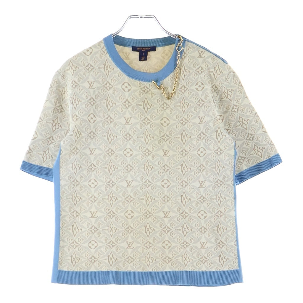 LOUIS VUITTON(ルイヴィトン) 22SS シルクナイロン コントラストトリム チェーン 半袖ニット ベージュ RW221A LW2 FMKS93