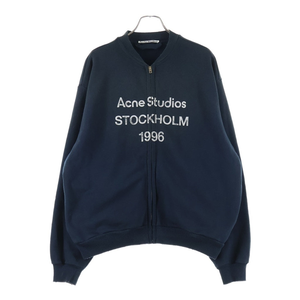Acne Studios(アクネ ストゥディオズ) 25SS LOGO ZIP SWEATER ダメージ加工 フロントロゴ ジップアップスウェット ネイビー FN-UX-SWEA000052