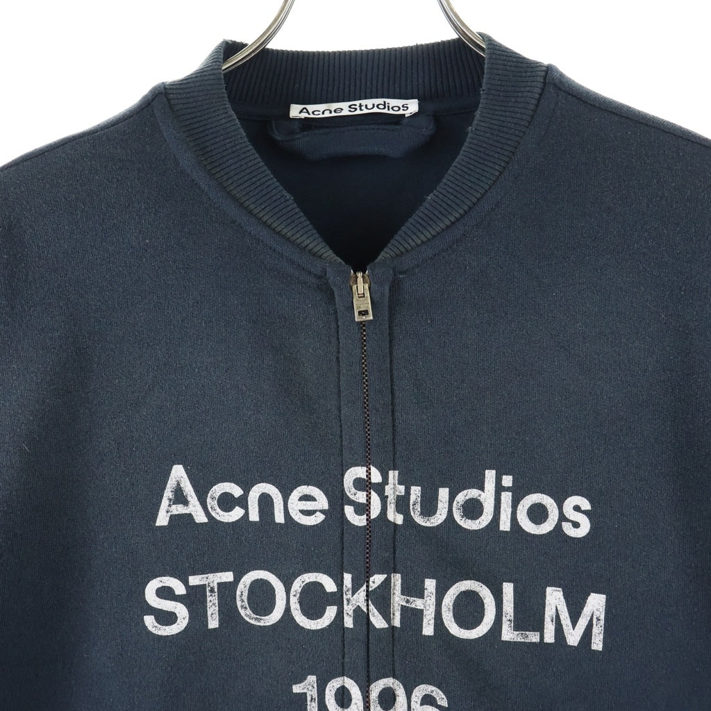 Acne Studios(アクネ ストゥディオズ) 25SS LOGO ZIP SWEATER ダメージ加工 フロントロゴ ジップアップスウェット ネイビー FN-UX-SWEA000052