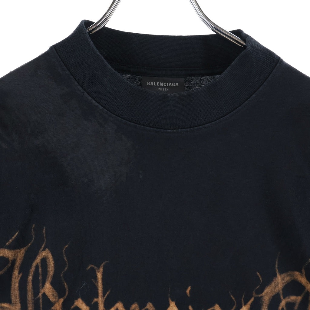 BALENCIAGA(バレンシアガ) 23SS HEVY METAL TEE ヘビーメタル フロントプリント クルーネック半袖カットソーTシャツ ブラック 744439 TOVE1