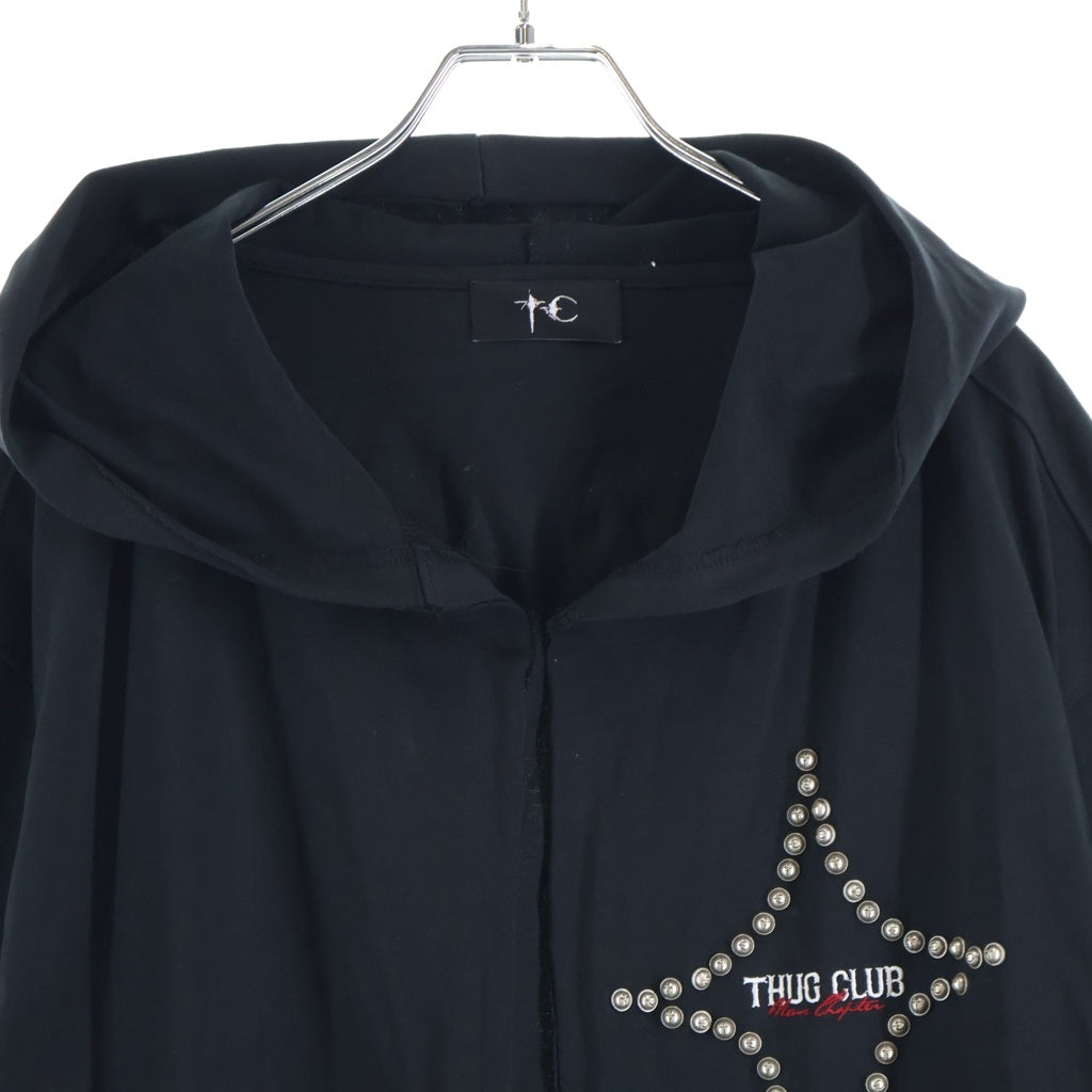 THUG CLUB(サグクラブ) T-STUDDED CUTOUT HOODIE Tスタッズ カットアウトフーディー パーカー ブラック TC26TS0602