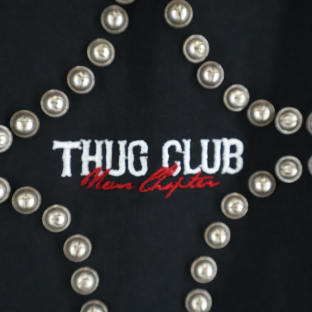 THUG CLUB(サグクラブ) T-STUDDED CUTOUT HOODIE Tスタッズ カットアウトフーディー パーカー ブラック TC26TS0602