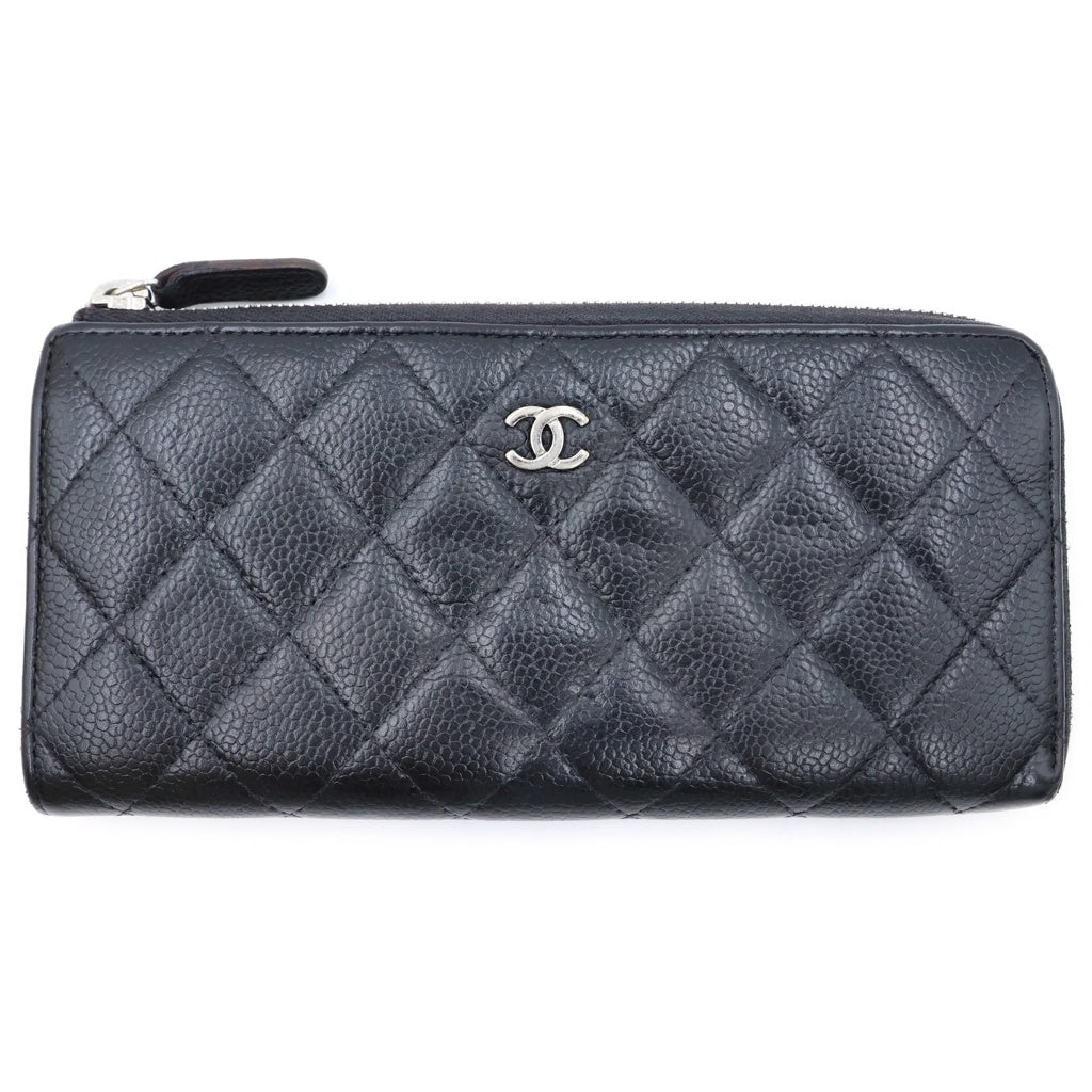 CHANEL(シャネル) キャビアマトラッセ ラウンドジップウォレット 長財布 ブラック レディース